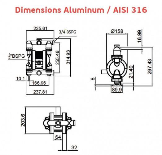 Pompa membranowa pneumatyczny AlphaDynamic RUBY 120S-P-TST-T