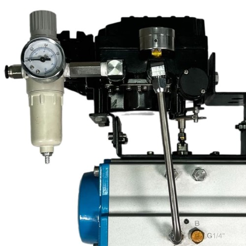 PN6 DN100 Zawór motylkowy, korpus i tarcza AISI 304, PTFE z siłownikiem pneumatycznym Ex, jednostronnego działania (ze sprężyną), pozycjoner 4-20MA