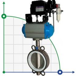 PN6 DN150 Zawór Motylkowy, korpus i tarcza AISI 304, PTFE, pneumatyczna dwustronnego działania Ex, ustawnik pozycyjny 4-20MA