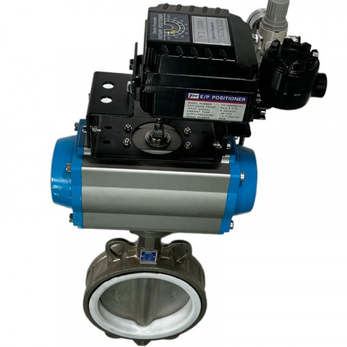 PN6 DN150 Zawór Motylkowy, korpus i tarcza AISI 304, PTFE, pneumatyczna dwustronnego działania Ex, ustawnik pozycyjny 4-20MA