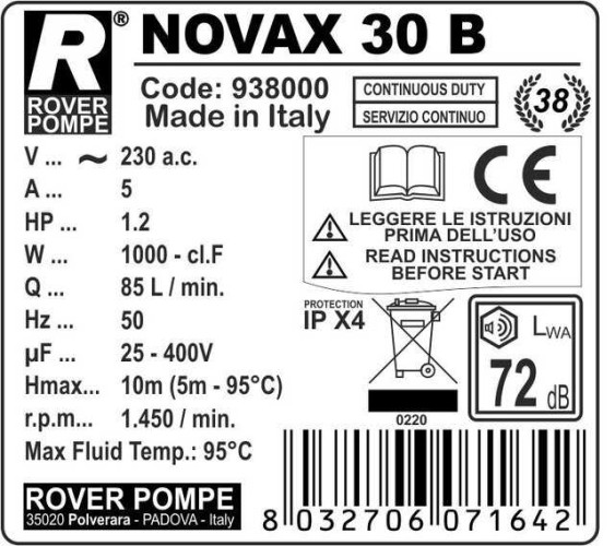 NOVAX 30B pompa do gorących cieczy do 95°C