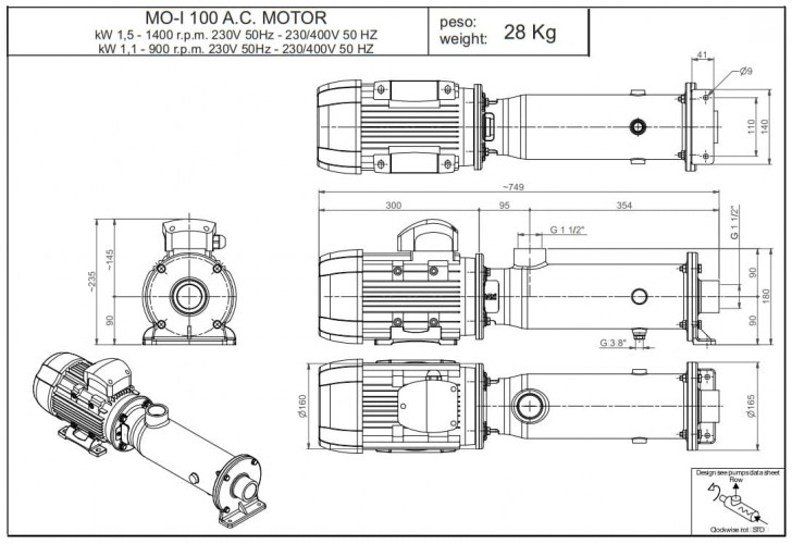 Pompa śrubowa ze stali nierdzewnej do pompowania lepkich produktów spożywczych LIVERANI MO-I 200 MF 3 kW, 1400 obr./min, 220 V
