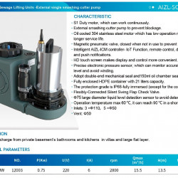 Urządzenie do podnoszenia ścieków z rozdrabniaczem i panelem sterowania AIZL-SC750W, 15,5/13,5, 0,75 kW, 220 V, 2800 obr./min