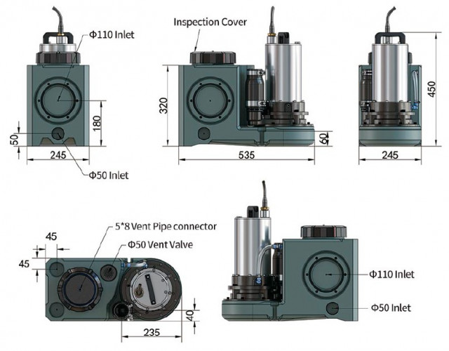 Urządzenie do podnoszenia ścieków z rozdrabniaczem i panelem sterowania AIZL-SC750W, 15,5/13,5, 0,75 kW, 220 V, 2800 obr./min