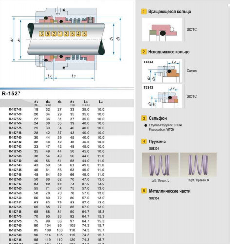 Uszczelnienie pompy R-1527 70, SIC/SIC, VITON, 304, T5S43