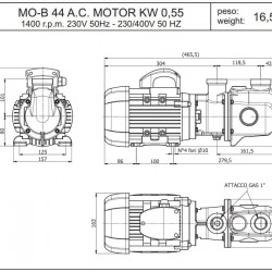 Pompa śrubowa z brązu do pompowania cieczy lepkich i oleistych LIVERANI MO-B 44 MF 0,55 kW, 1400 obr./min, 220 V