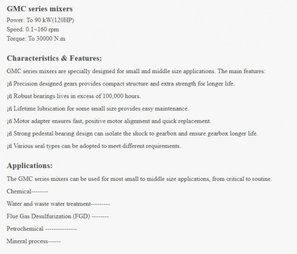Mikser współosiowy GREATWALL MIXERS seria GMC o mocy do 90 kW 0,1~160 obr./min