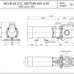 Pompa śrubowa z brązu do pompowania i opróżniania zbiorników na ścieki na statkach na morzu LIVERANI MO-B 44 CC/24V 0,55 kW, 1400 obr./min