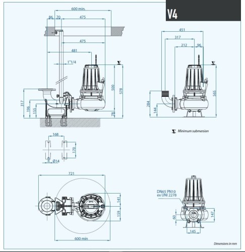 Zatapialna pompa ściekowa Dreno VT 65/4/152 C.344 z wirnikiem wirnika
