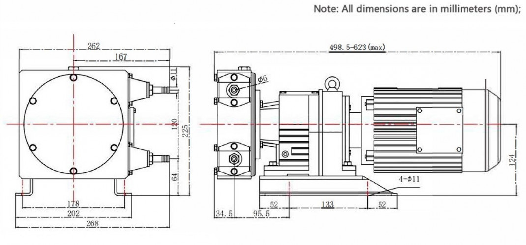 Przemysłowa pompa wężowa JXHIN-10-SS-NBR-P, 57 l/h, 0,37 kW, 10 bar, 380V