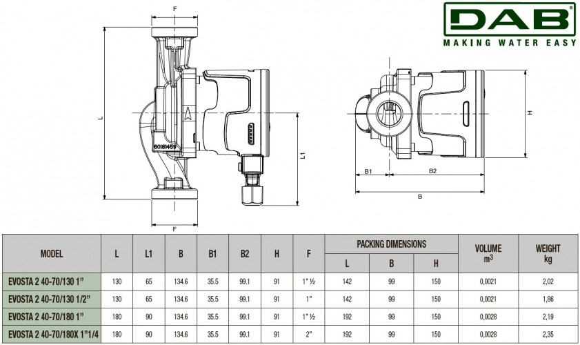 Pompa obiegowa DAB EVOSTA2 40-70/130 (½") M ze sterowaniem elektronicznym, 60186047