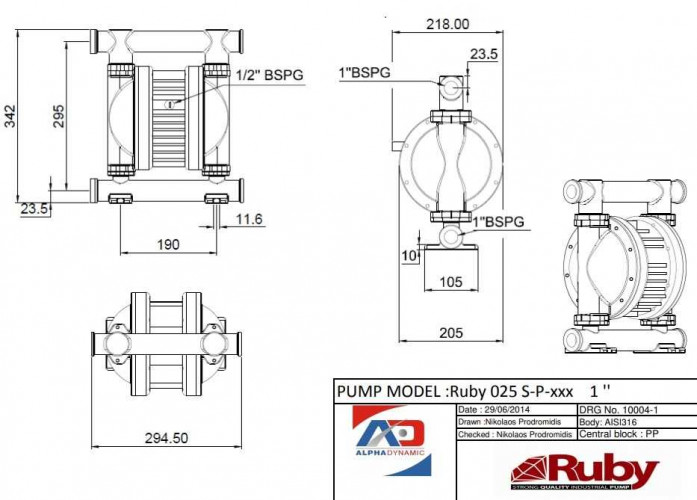 RUBY 025S-P-TST-T  pompa membranowa pneumatyczny