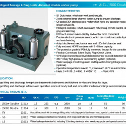 Urządzenie do podnoszenia ścieków z dwiema pompami i panelem sterowania AIZL-1500W Podwójne, 30/13, 1,5 kW, 220V, 2800 obr./min