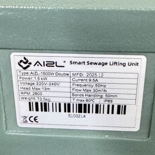 Urządzenie do podnoszenia ścieków z dwiema pompami i panelem sterowania AIZL-1500W Podwójne, 30/13, 1,5 kW, 220V, 2800 obr./min