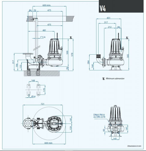 Zatapialna pompa ściekowa Dreno VT 65/4/152 C.345 z wirnikiem wirowym