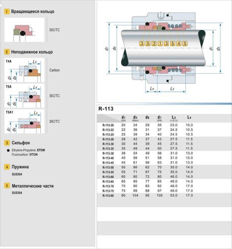 Uszczelnienie pompy R-113 28, SIC/SIC, VITON, 304