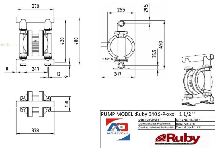 RUBY 040S-P-TST-T  pompa membranowa pneumatyczny