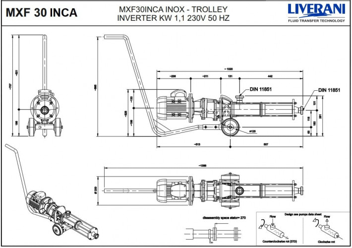 Pompa śrubowa LIVERANI MXF30INCA TF 1,5 kW 190-880 obr./min 380 V AISI 316 z przetwornicą częstotliwości, sterowanie zdalne (15 m), na wózku