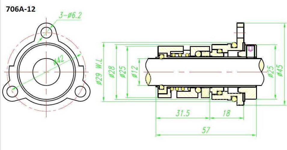 Uszczelnienie pompy Grundfos R-706A 12, SIC/SIC, VITON, 304