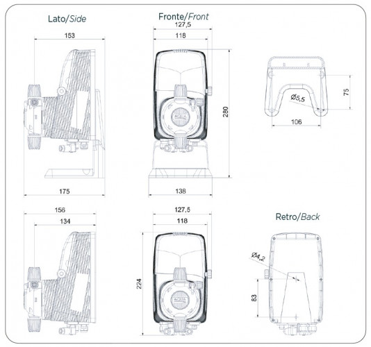 Pompa dozująca do utrzymania poziomu pH PDE HC151+ PH-RX M60 240V PVDF-CE-VT, 1-10 l/h, 7-1 bar