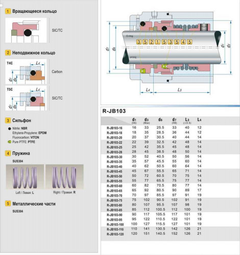 Uszczelnienie pompy R-JB103 40, SIC/CAR, VITON, 304, T5С