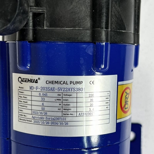 Pompa chemiczna MD-F-203SAE-5V22AYS, PPH, 33L/min, 4m, 220V