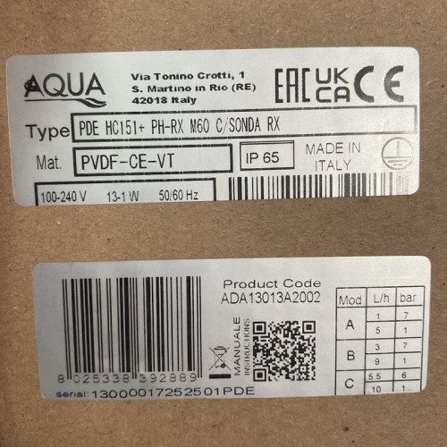 Pompa dozująca elektromagnetyczna PDE HC151+ PH-RX M60 C/RX PROBE, 1-10 l/h, 7-1 bar