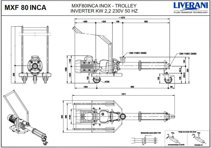 Pompa śrubowa LIVERANI MXF80INCA MF 2,2 kW 115-544 obr./min 220 V AISI 316 z przetwornicą częstotliwości, sterowaniem zdalnym (15 m), na wózku