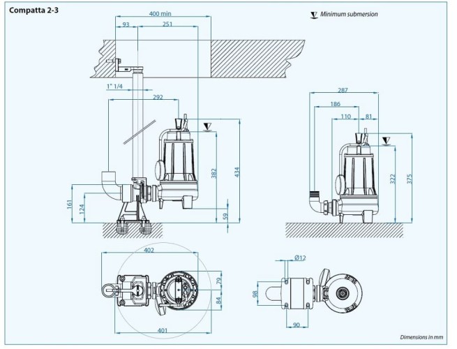 Pompa zatapialna Dreno COMPATTA EVO 2, T/G z wirnikiem wirowym