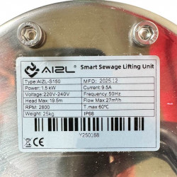 Pompa ściekowa ze stali nierdzewnej AIZL-S150, 27/19,5, 1,5 kW, 220 V, 2800 obr./min