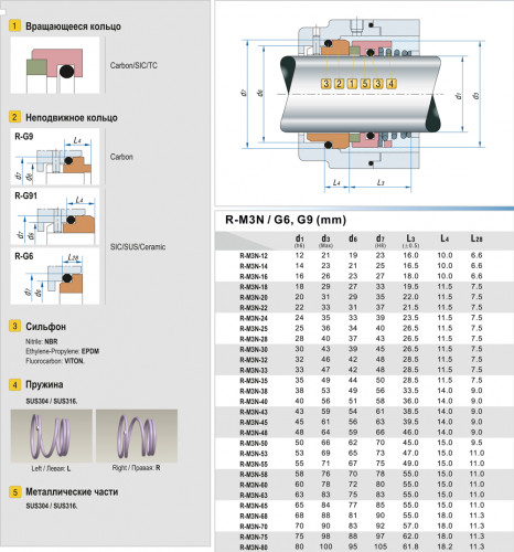 Uszczelnienie mechaniczne do pomp R-M3N 70, SIC/SIC, VITON, 304, G9