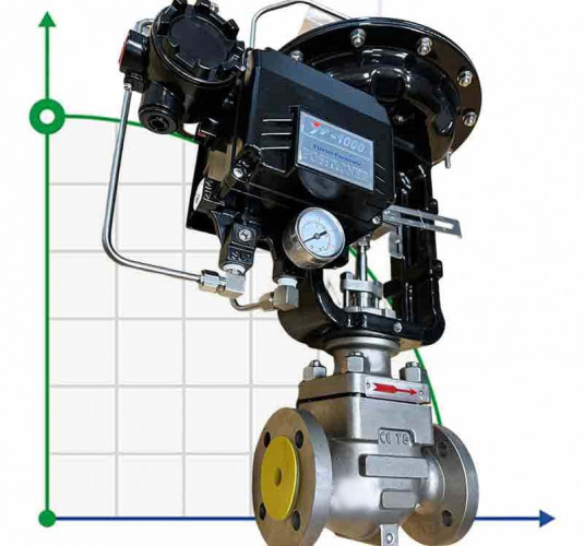 DN40 Pneumatycznie sterowany zawór regulacyjny 10T11Y-DNx4040Z-L122C-C (korpus i gniazdo 1.4404/1.4409) z pozycjonerem YT-1000, wejście 4-20mA, Ex