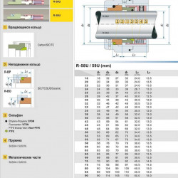 Uszczelnienie wału pompy wielosprężynowej R-58U 100, CAR/SIC, EPDM, 304, BO