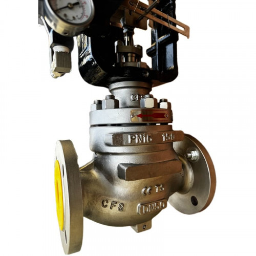 DN50 Pneumatycznie sterowany zawór regulacyjny 10P11Y-DNx5016Z-L112C-C (korpus CF8, gniazdo SS304) z pozycjonerem YT-1000, wejście 4-20 mA, Ex