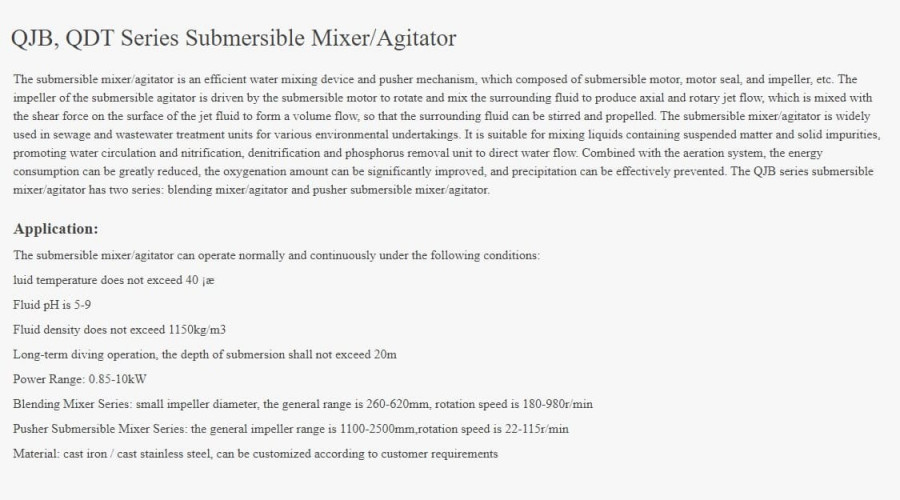 Mieszalnik zanurzalny GREATVALL MIXERS seria QJB, QDT