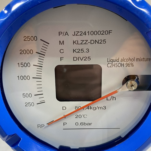 DN25 Przepływomierz rotametr do wody ze stali nierdzewnej KLZZ-DN25/PN16 (liquid alcohol mixture C2H5OH 96%), 250..2500 l/h, 4-20mA, Ex