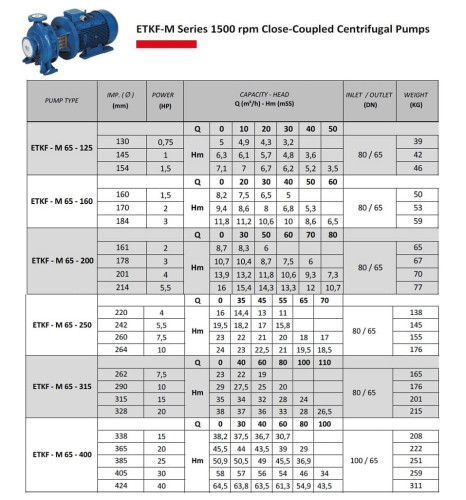 Pompa do wieży chłodniczej monoblokowa ETKF-M 65-315, 15 kW, 1500