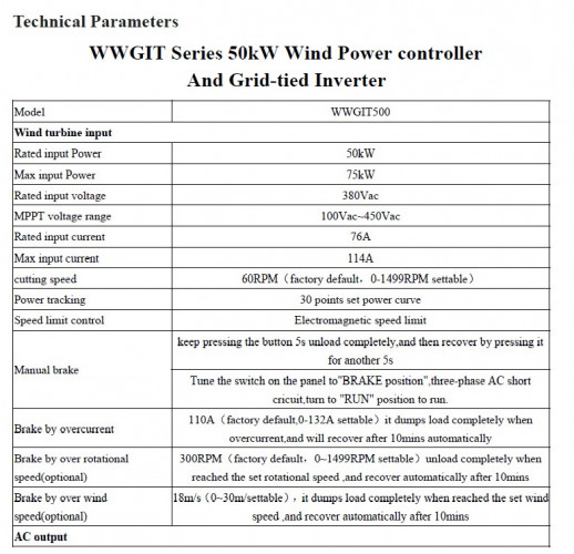 Zestaw pozioma turbina wiatrowa serii G RX-50KG 50 kW 380 V, sterownik falownika sieciowego WWGIT 50 kW 380 V