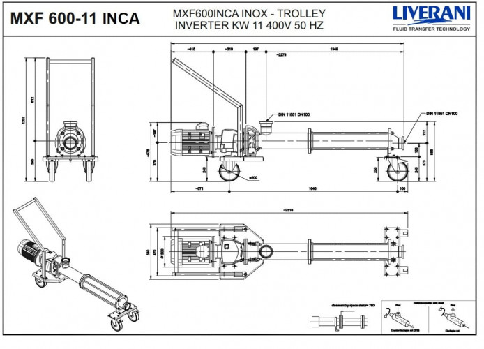 Pompa śrubowa do zawieszeń LIVERANI MXF600INCA TF 11kW 108-367obr./min 380V AISI 304 z przetwornicą częstotliwości, sterowanie zdalne (15 m), na wózku