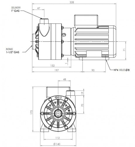 Pozioma pompa odśrodkowa MB 100, PP, VITON, B