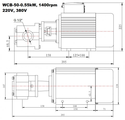 Pompa zębata ze stali nierdzewnej do pompowania śmietany, oleju, bitej śmietany WCB-50/380V 50Hz, 25 l/min, 30 m, AISI 304, 0,55 kW, 1400 obr./min, Ex