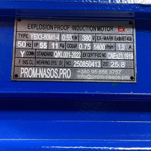 Pompa zębata ze stali nierdzewnej do pompowania śmietany, oleju, bitej śmietany WCB-50/380V 50Hz, 25 l/min, 30 m, AISI 304, 0,55 kW, 1400 obr./min, Ex