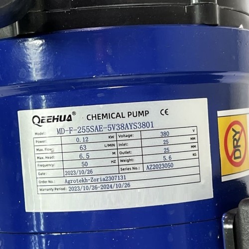 Pompa chemiczna ze sprzęgłem magnetycznym MD-F-255SAE-5V38AYS, PPH, 53L/min, 6.2m, 380V