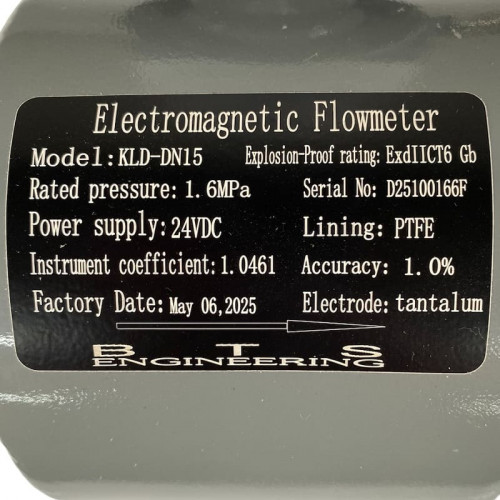 DN15 Przepływomierz elektromagnetyczny ze stali węglowej KLD PN16 (98% kwas siarkowy), 0,19-3,18 m3/h, 4-20mA+RS485