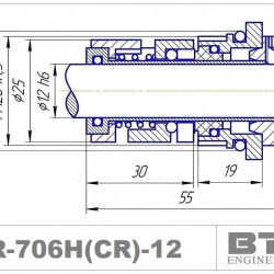 Uszczelnienie mechaniczne do pompy Grundfos R-706H(CR) 12, SIC/SIC, VITON, 304