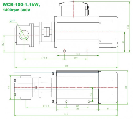 Pompa zębata ze stali nierdzewnej do przepompowywania oleju silnikowego WCB-100/380V 50Hz, 50 l/min, 30 m, AISI 304, 1,1 kW, 1400 obr./min, Ex