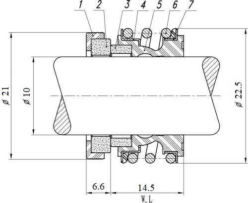 Uszczelnienie mechaniczne wału pompy R-MG1 10, CAR/SIC, VITON, 304, G60