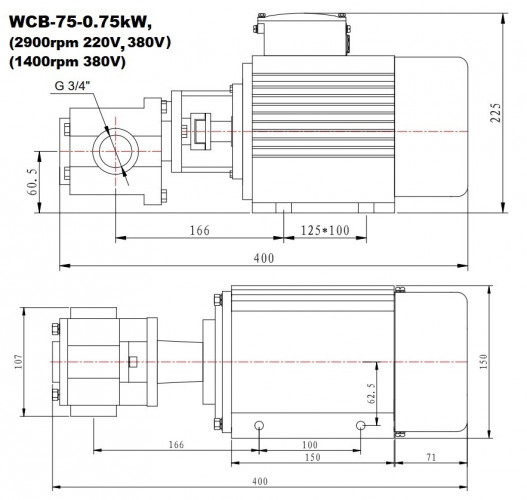 Pompa zębata ze stali nierdzewnej do pompowania benzyny WCB-75/380V 50Hz, 75 l/min, 30 m, AISI 304, 0,75 kW, 2900 obr./min, Ex