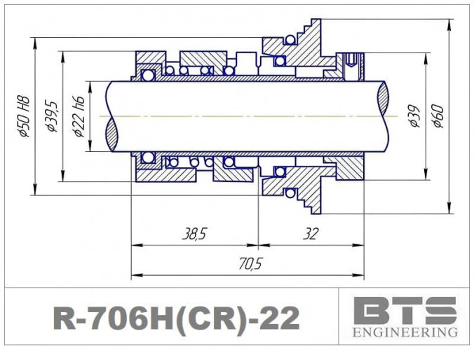 Uszczelnienie mechaniczne do pomp Grundfos serii CR, CRN R-706H(CR) 22, SIC/SIC, EPDM, 304