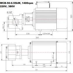 Pompa zębata ze stali nierdzewnej do pompowania cieczy lepkich WCB-50/220V 50Hz, 25 l/min, 30 m, AISI 304, 0,55 kW, 1400 obr./min, Ex